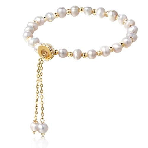 Bossimi 14K Gold Filled Baroque Pearl Adjustables Bracelet for Women Valentine Charm
