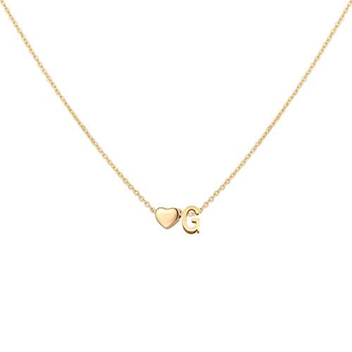 Glimmerst Heart Initial Necklace - Personalized 18K Gold Plated Stainless Steel