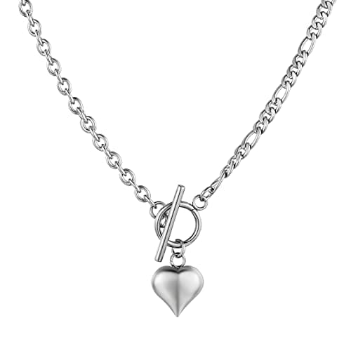 HZMAN Women's Stainless Steel Heart Pendant Multilayer Necklace
