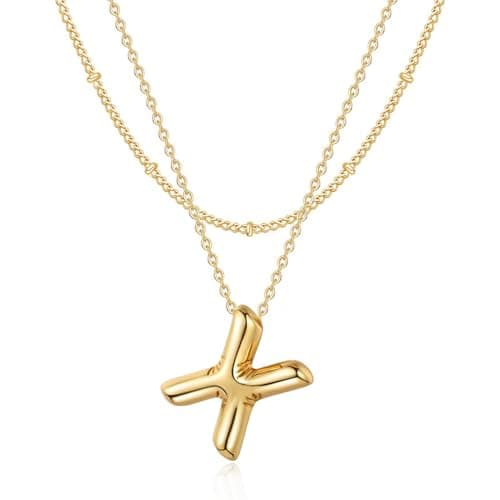 NateBur 14K Gold Layered Balloon Initial A-Z Choker Necklace, Personalized Birthday Gift for Women