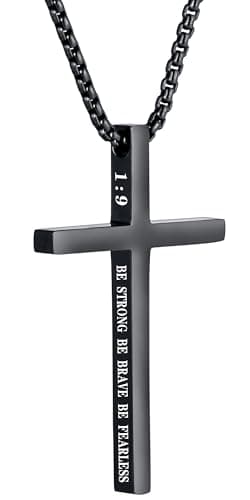 XOYOYZU Men's Christmas Cross Necklace Strength Bible Verse Pendant