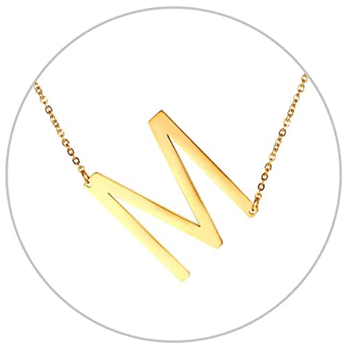Alphabet A-Z Stainless Steel Choker for Women, Gold Plated CZ Jewelry, Gift Box Packed