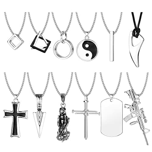 FIASASO Black & Silver Tone Men's Gothic Cross Pendant Necklace Set