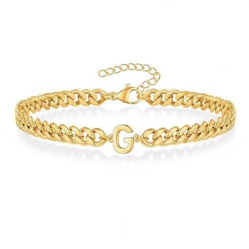 18K Gold Plated Cuban Chain Initial Bracelets for Men