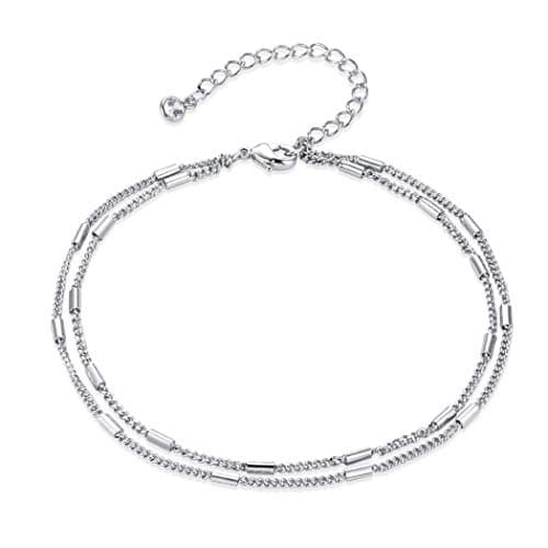 LOYATA 14K Gold Plated Dainty Ankle Bracelet with White CZ Cross Tassel Boho Jewelry for Women