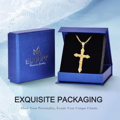 EUDORA 925 Sterling Silver Crucifix Pendant Necklace with Bible Verse Amulet