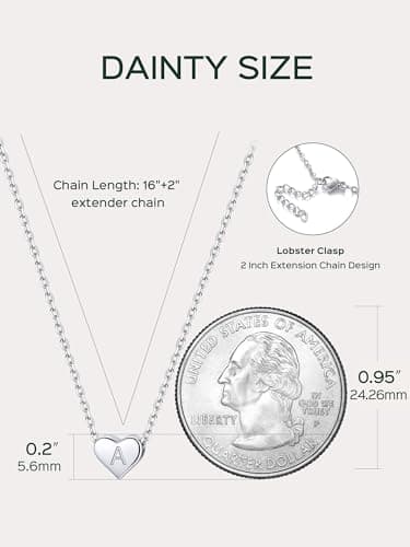 Chic Silver 925 Sterling Heart Initial Pendant Necklace for Women (Gift Box Included)