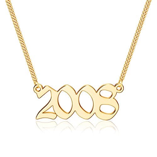 Ursteel Personalized Birth Year Necklace, 18K Gold Plated