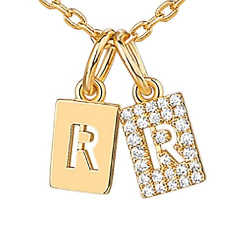 PavoI 14K Gold Plated Initial Double Dog Tag CZ Necklace for Women
