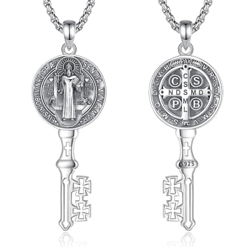 EUDORA 925 Sterling Silver Crucifix Pendant Necklace with Bible Verse Amulet