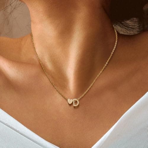 Gold Plated Heart Charm Necklace for Women A-Z Pendant Birthday Christmas Gifts
