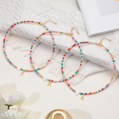 Colorful Beaded Initial Necklaces for Women - Bohemian Choker Jewelry Gifts