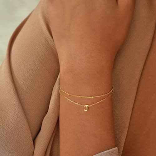 Turandoss 18K Gold Plated Initial Bracelets for Women