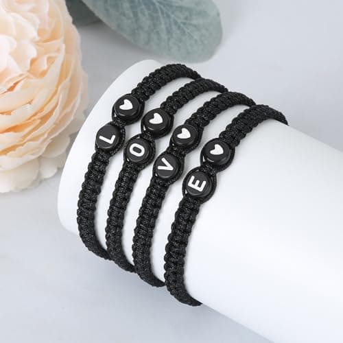 Aospkle Initial Letter Bracelet, Personalized Black Heart Jewelry Gift
