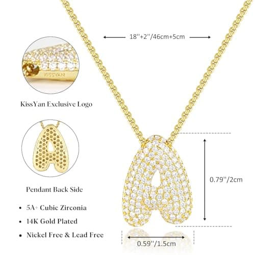 KissYan 14K Gold Plated Balloon Initial Pendant Necklace for Women