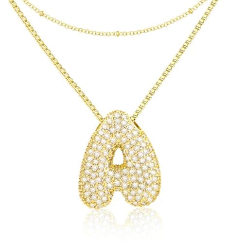 CandyHome Gold Plated Initial Layered Necklace for Women A-Z CZ Pendant Personalized Gifts