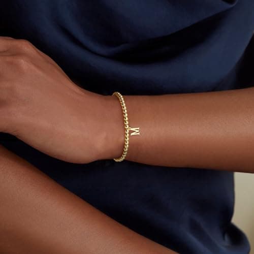 AOZEL Women's 14K Gold Plated A-Z Stackable Beaded Bracelet