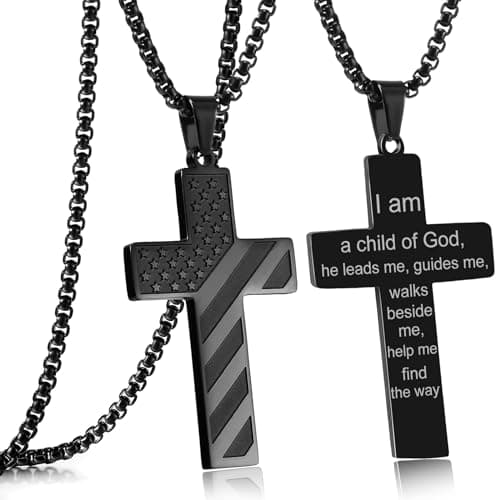 RWQIAN American Flag Cross Necklace for Men, Christian Faith Jewelry Gifts for Him
