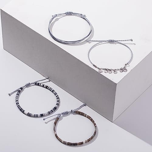 Fancy Shiny Waterproof Boho Anklet Set with Clay Beads & Stainless Steel Coins for Women