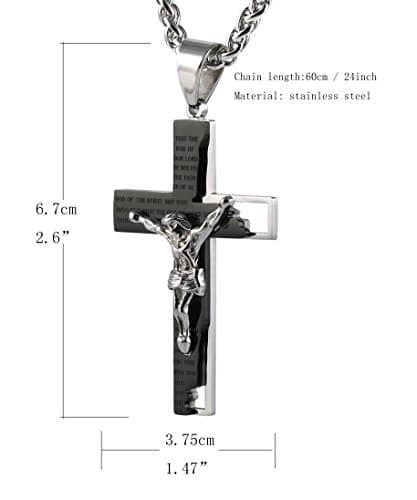 HZMAN Men's Stainless Steel Cross Crucifix Bible Prayer Pendant Necklace