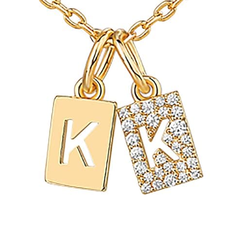 PavoI 14K Gold Plated Initial Double Dog Tag CZ Necklace for Women