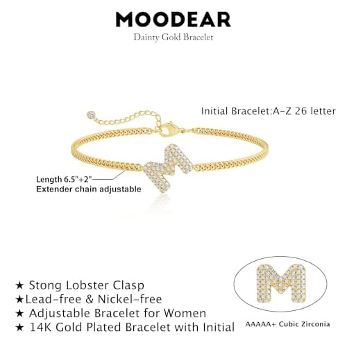 Glowing Gold Moodear Bracelets for Women - Adjustable 14K Gold Plated CZ Bubbles Cubano