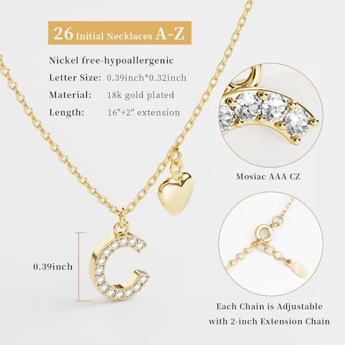 UHIBROS Gold Zirconia Heart Letter Pendant Personalized Necklace for Women