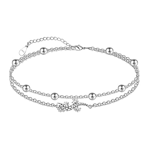 Chic Layered Sterling Silver Created Opal Anklet Bracelet Adjustible 11" Best Friend Beaded Chain