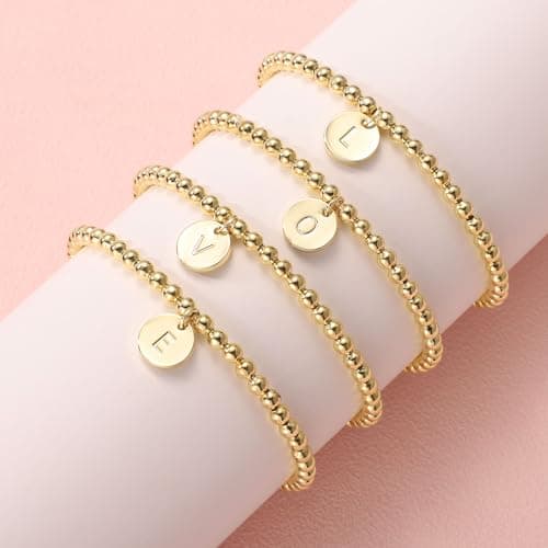 Mikovivi Initial Bracelet, Dainty Gold Letter Charm Beaded Jewelry for Girls & Teens