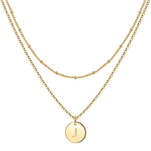 IEFWELL Initial Necklaces for Women & Girls - Gold, Silver, Rose Gold Hammered Coin Jewelry