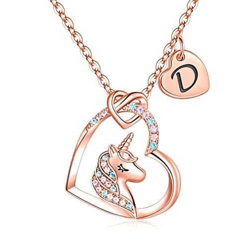 STORUP Heart Initial Unicorn Necklace - Gift for Girls