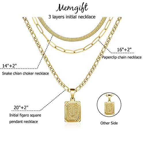 Memgift Gold Layered Necklace Set for Women 3pcs Square Pendant Jewelry Gifts