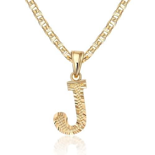 Barzel 18K Gold Plated Diamond Cut Initial Necklace, 18" Chain + 2" Ext, Made in Brazil