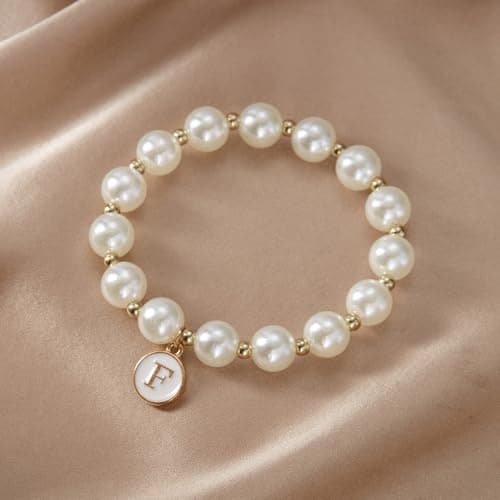 Trendy Gold Plated Pearl Initial Bracelets for Women