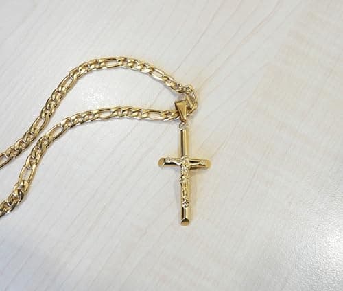 ADORATO JEWELRY 18K Gold Small Cross Pendant Necklace Cuban Link Diamond Cut
