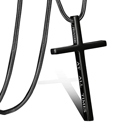 XOYOYZU Men's Christmas Cross Necklace Strength Bible Verse Pendant