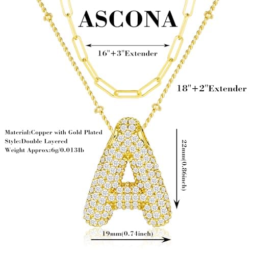 Ascona Gold Layered Rhinestone Initial Necklace for Women Jewelry Gift