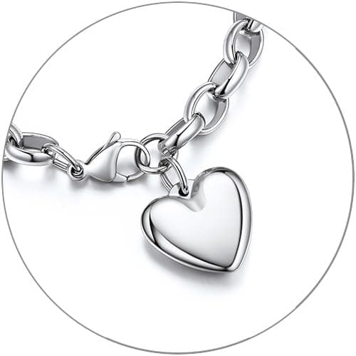 GOLDCHIC Stainless Steel Heart Charm Bracelet for Women - Initial Letters Alphabet Bracelets
