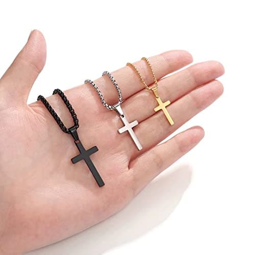 Ursteel Men's Stainless Steel Cross Pendant Necklace, Black Gold, 16-24 Inches