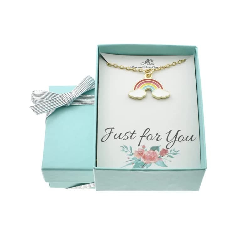 MOM & THREE DAUGHTERS Personalized Rainbow Charm Necklace with Birthstone