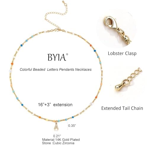 Trendy BYIA Women's 14k Gold Plated Colorful Initial Choker Necklace