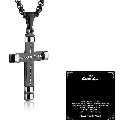 HZMAN Philippians 4:13 Strength Pendant Stainless Steel Necklace, 3 Colors