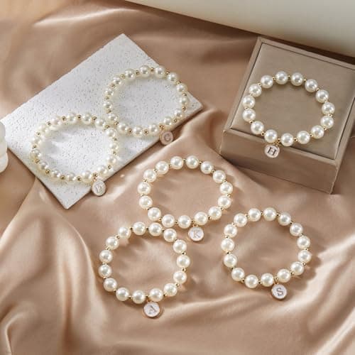 Trendy Gold Plated Pearl Initial Bracelets for Women