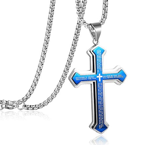 Stainless Steel Nail Cross Pendant Necklace for Men Women 24" Chain