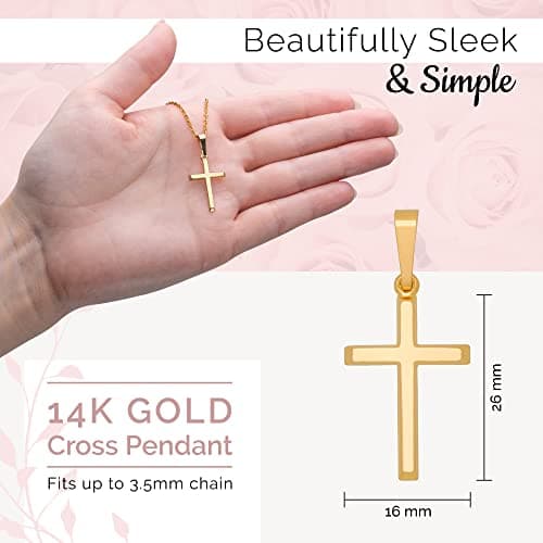 MAZZERI 14k Gold Cross Pendant, Handcrafted in USA, Religious Charms for All