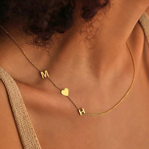 ProJewelry Dainty Sideways Initial Pendant Personalized 18K Gold Plated Necklace Custom Name Gift for Girls