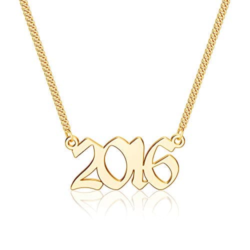 Ursteel Personalized Birth Year Necklace, 18K Gold Plated
