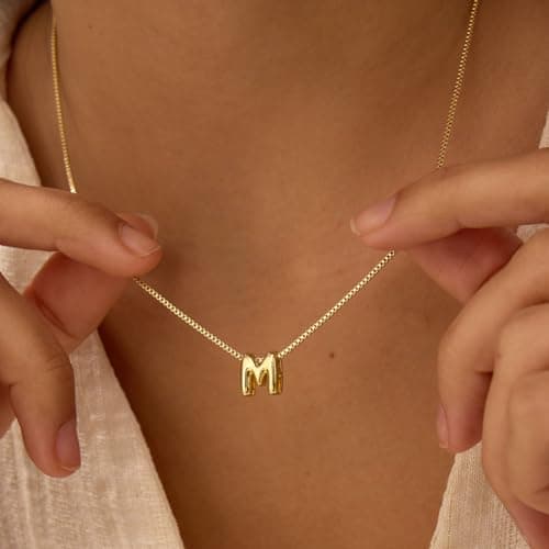 Lisitine Bubble Gold Initial Necklace Personalized Women's Gold Pendant Choker