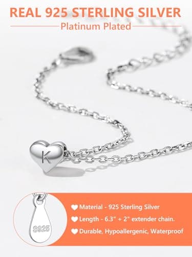 Silvora 18K White Gold Plated Initial Heart Letter Bracelet for Women