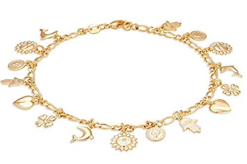 Barzel Multi Charm 18K Gold Plated Anklet for Women - Made in Brazil